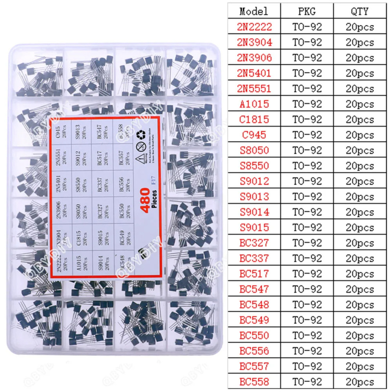 Mosfet Transistor Set - 480 قطعة 24 أنواع NPN PNP